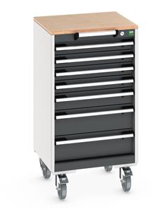 cubio mobile cabinet with 7 drawers & multiplex worktop. WxDxH: 525x525x990mm. RAL 7035/5010 or selected Bott Mobile Storage 525 x 525